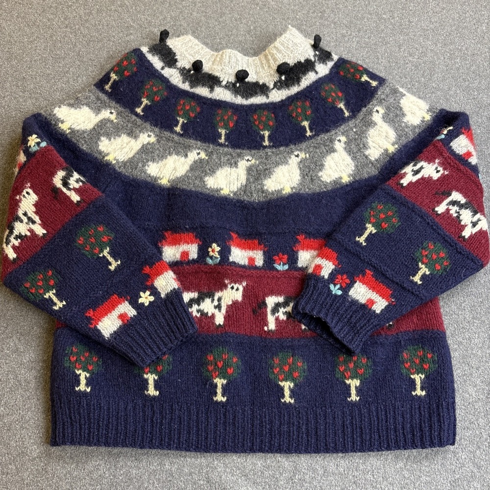 Susann D 100% Shetland Wool Hand-Knit Sweater Size Medium Farm Geese - Picture 5 of 7
